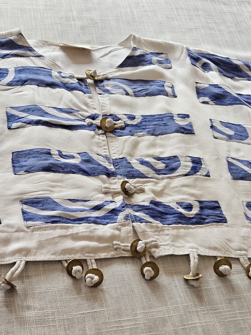 Nativewear Designs Vintage Crop Jacket L Rayon Blue White Avant Garde Boho - Picture 12 of 14